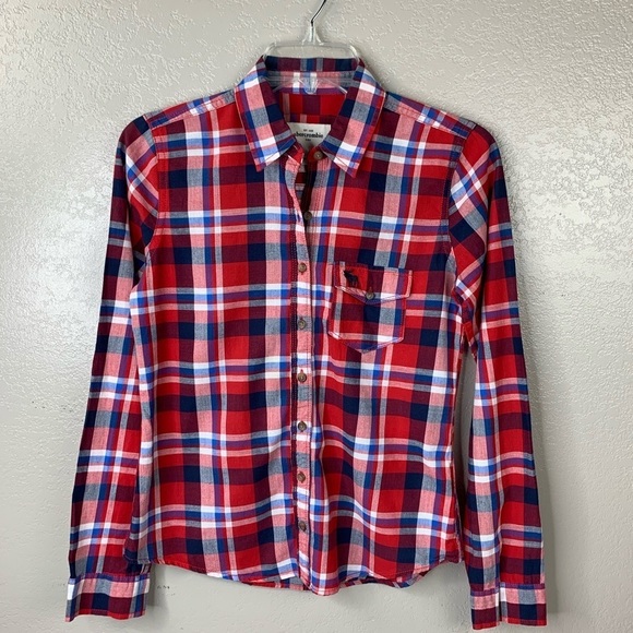 Girls Abercrombie Red Plaid Button Front Shirt Size XL - Picture 7 of 7